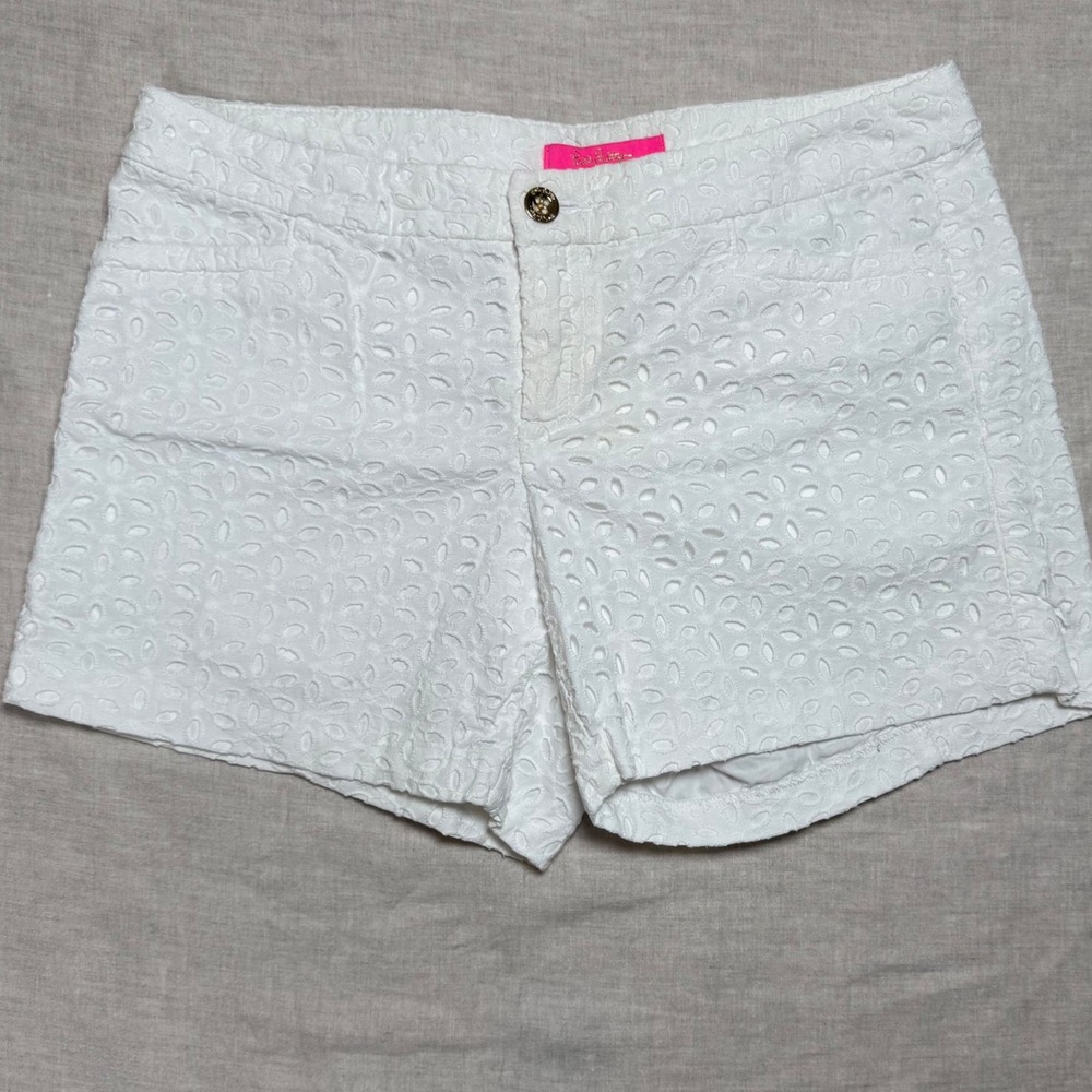 Lilly Pulitzer Eyelet Shorts Womens 6 White Excellent 4 Inch‎ Inseam Cotton